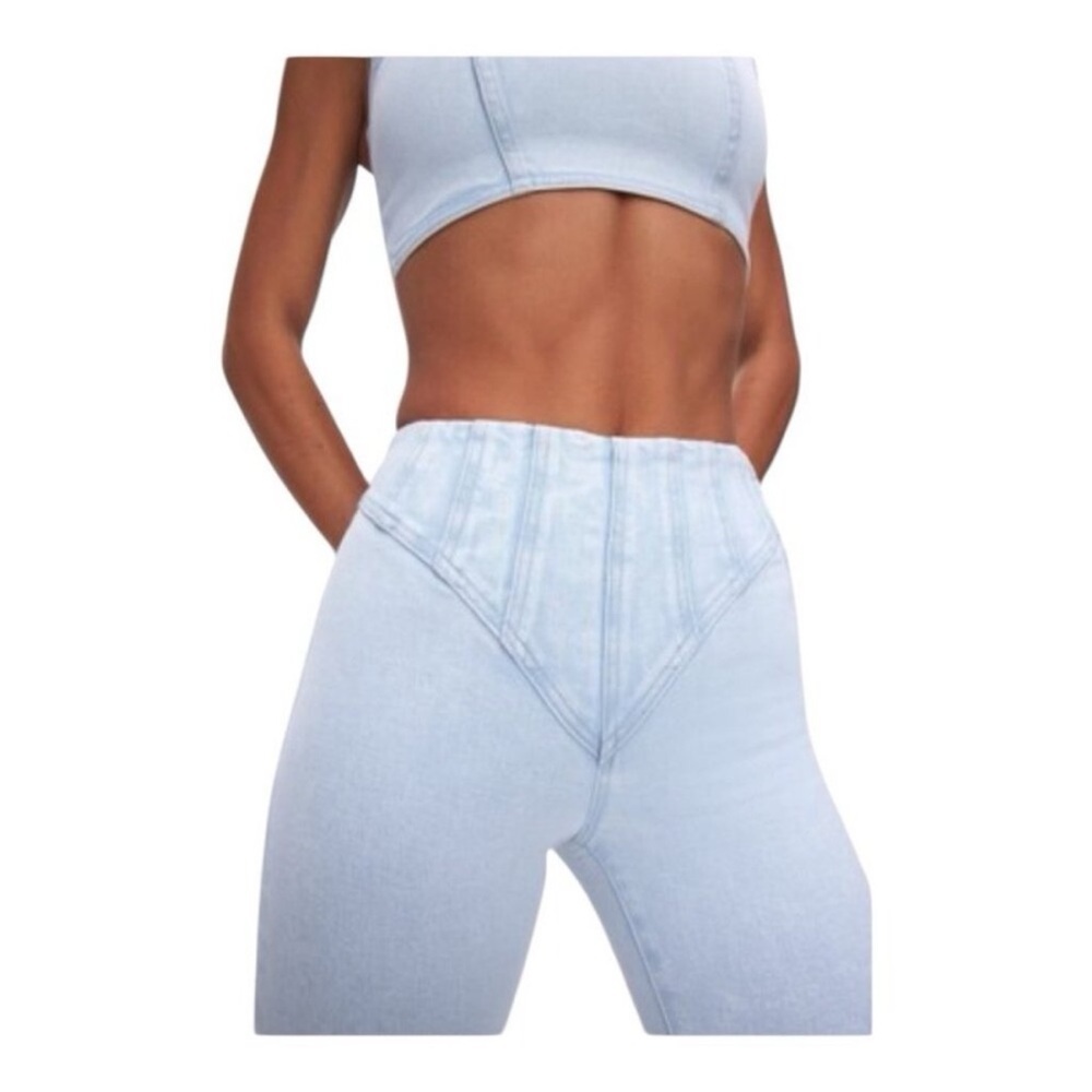 Good American Legs Flare Corset Tall High Rise Waist Y-York Jean Light Wash Blue - Picture 5 of 15